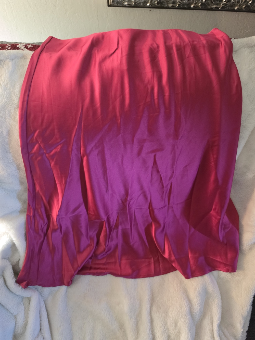 Silky Fuchsia Satin Midi Skirt